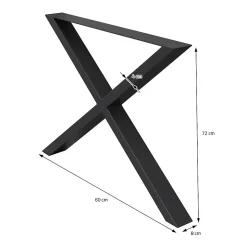 Lot de 2 pieds de table ECD Germany forme de X 60x72 cm noir acier revêtu poudre design industriel