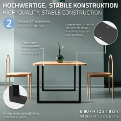 Lot de 2 pieds de table ECD Germany forme rectangulaire 80x72 cm noir acier revêtu par poudre