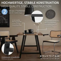 Lot de 2 pieds de table ECD Germany forme de A 70x72 cm noir acier revêtu poudre design industriel