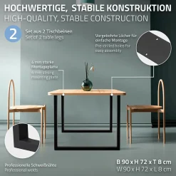 Lot de 2 pieds de table ECD Germany forme rectangulaire 90x72 cm noir acier revêtu par poudre