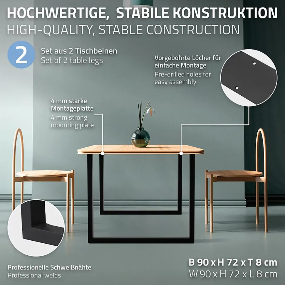 Lot de 2 pieds de table ECD Germany forme rectangulaire 90x72 cm noir acier revêtu par poudre