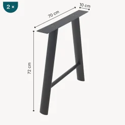 Lot de 2 pieds de table Hullem acier 72 x 70 x 10 cm noir en.casa