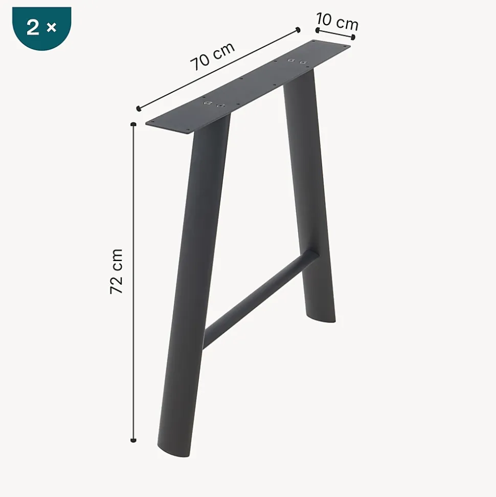 Lot de 2 pieds de table Hullem acier 72 x 70 x 10 cm noir en.casa