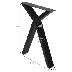 Lot de 2 pieds de table ML-Design forme de X 50x72 cm noir acier revêtu poudre design industriel