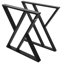 Lot de 2 pieds de table ML-Design forme de X 69x72 cm noir acier revêtu poudre design industriel