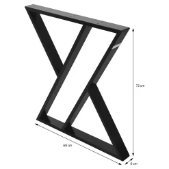 Lot de 2 pieds de table ML-Design forme de X 69x72 cm noir acier revêtu poudre design industriel