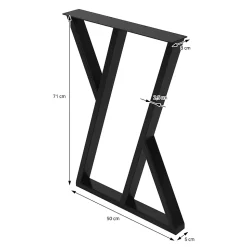 Lot de 2 pieds de table ML-Design forme de X 50x71 cm noir en acier revêtu poudre design industriel