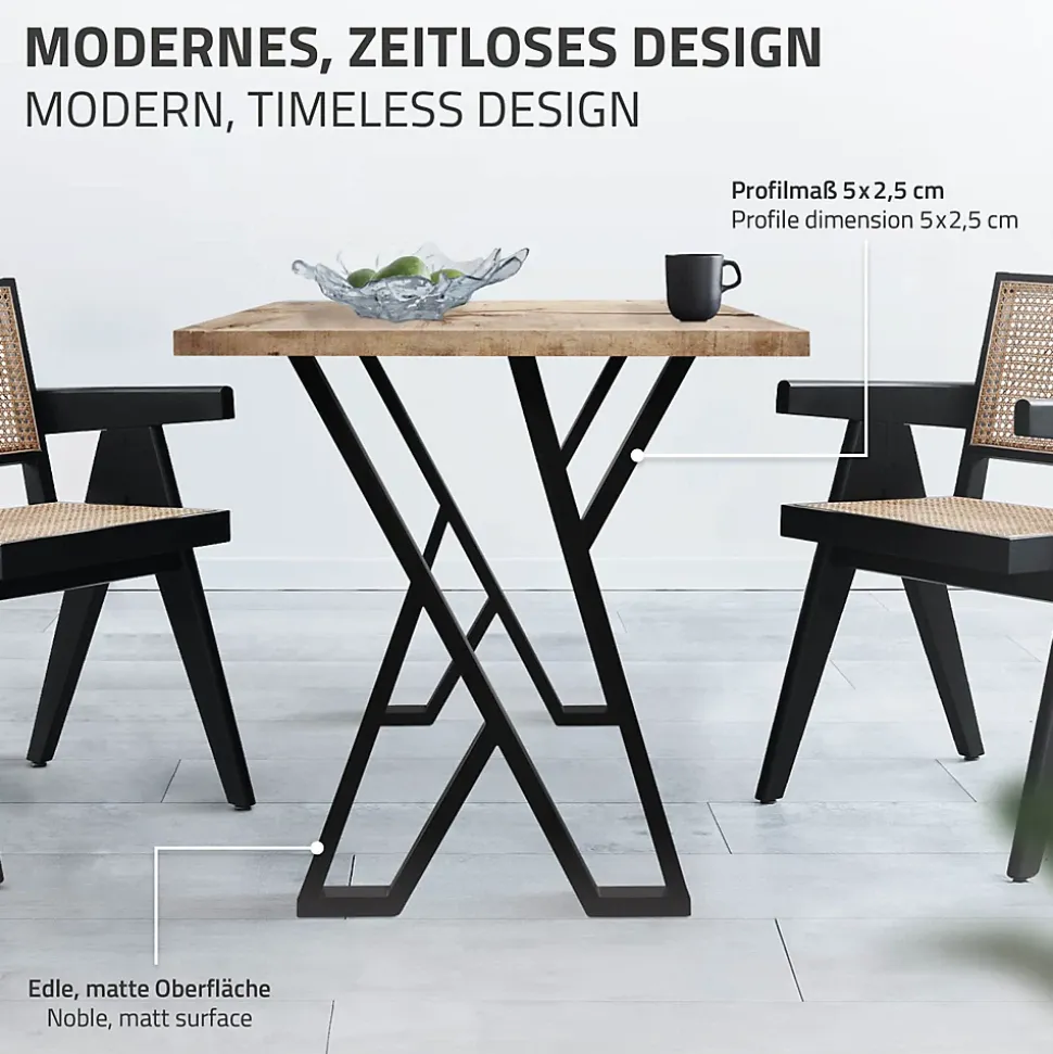 Lot de 2 pieds de table ML-Design forme de X 50x71 cm noir acier revêtu poudre design industriel
