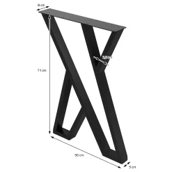 Lot de 2 pieds de table ML-Design forme de X 50x71 cm noir acier revêtu poudre design industriel