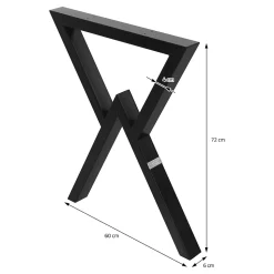 Lot de 2 pieds de table ML-Design forme de X 60x72 cm noir acier revêtu poudre design industriel