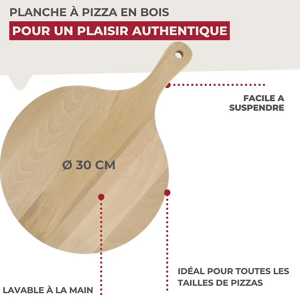 Lot de 2 planches à pizza et tarte flambée en bois 30 cm Fackelmann Pizzas Lovers
