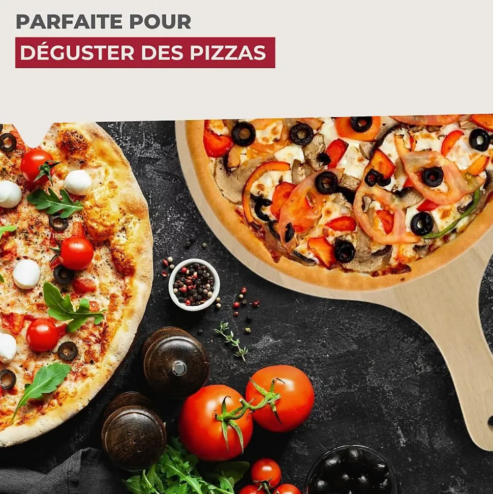 Lot de 2 planches à pizza et tarte flambée en bois 30 cm Fackelmann Pizzas Lovers