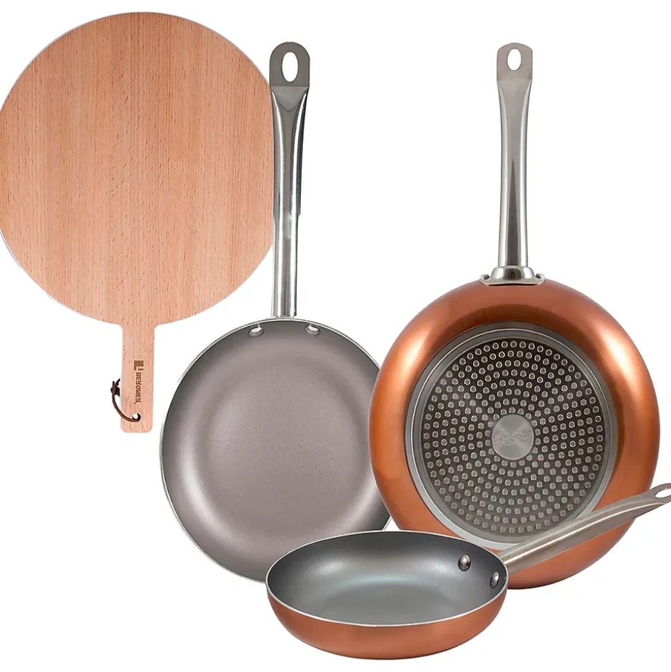 Lot de 3 poeles Bergner Optimum Plus 18-22-26 cm avec planche a découper