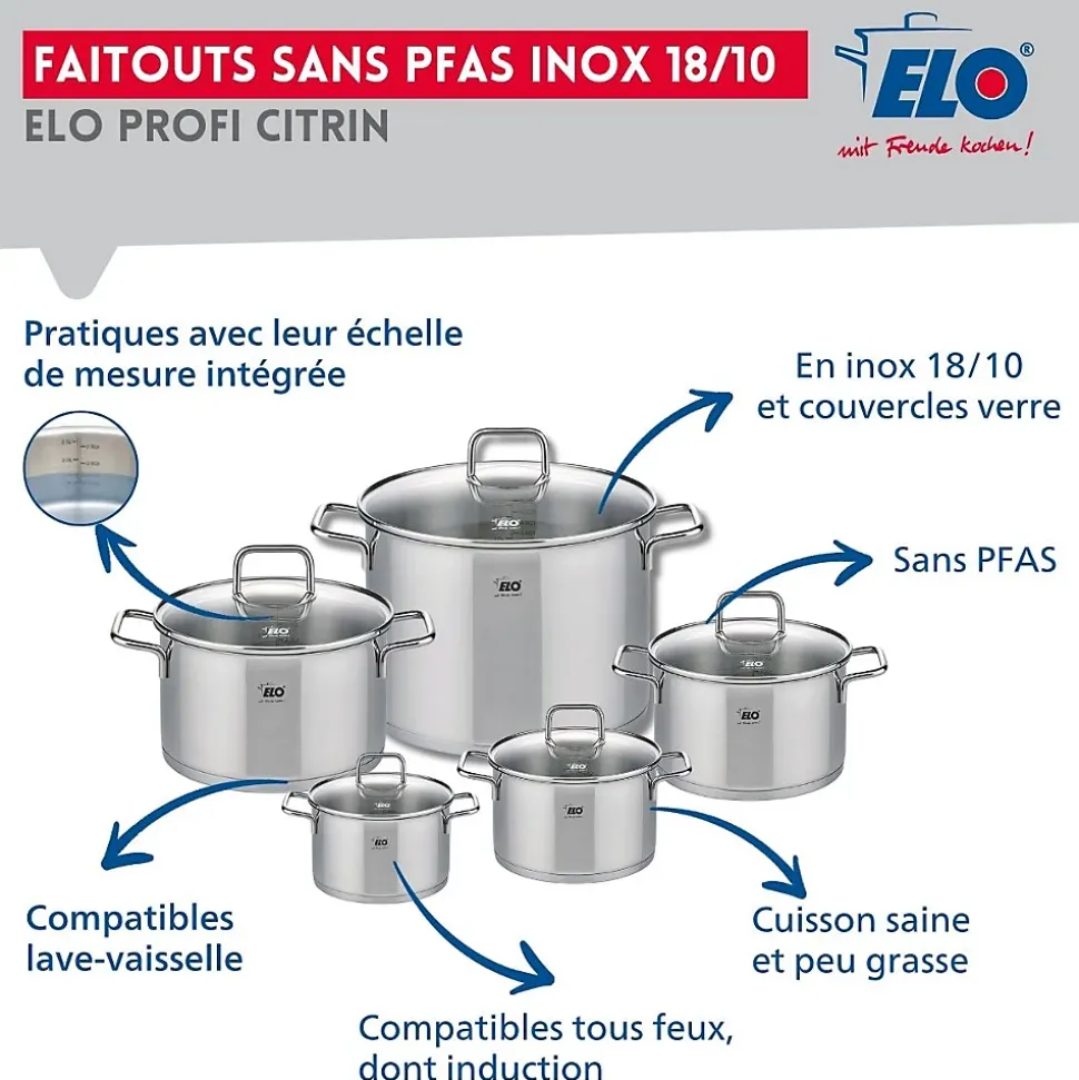 Lot de 2 Poêles 24/32 cm céramique Elo Bistro Line et 2 Faitouts 16/26 cm Elo Citrin