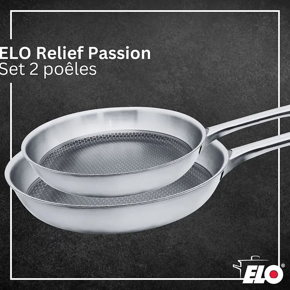 Lot de 2 Poêles 24/28 cm Elo Relief Passion et Faitout 12 cm