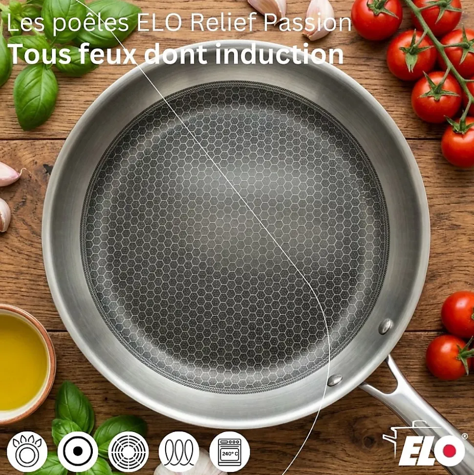 Lot de 2 Poêles 24/28 cm Elo Relief Passion et Faitout 12 cm