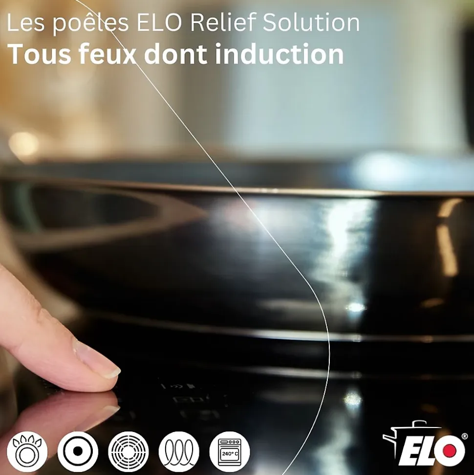 Lot de 2 Poêles 32/24cm & 3 Faitouts 20/16/12cm Elo Relief Solution
