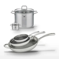 Lot de 3 Poêles 24/28/32cm & 2 Faitouts 12/26cm Elo Relief Evolution