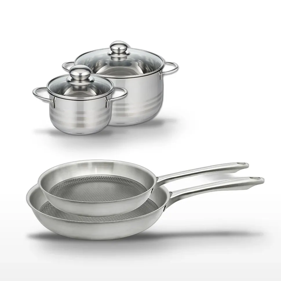 Lot de 2 Poêles 24/28cm et 2 Faitouts 16/20cm Elo Relief Passion