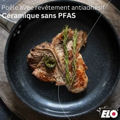 Lot de 3 Poêles céramique 24/28/32 cm Elo Profi Therm Platinum et 2 Faitouts Elo Brillant