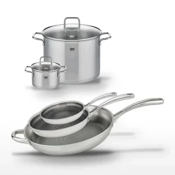 Lot de 3 Poêles Elo Relief Evolution 24/28/32 cm et 2 Faitouts 16/26 cm