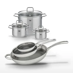 Lot de 3 Poêles Elo Relief Evolution 24/28/32 cm et 3 Faitouts Elo Citrin 16/20/26 cm