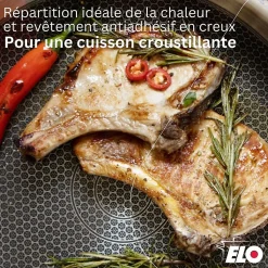 Lot de 3 Poêles Elo Relief Evolution 24/28/32 cm et 4 Faitouts Elo Citrin 14/16/20/26 cm