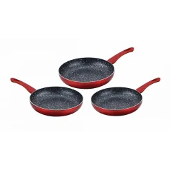 Lot de 3 Poêles en pierre 20 24 28cm Induction rouge Cenocco CC2001-RED