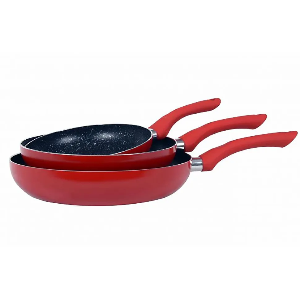 Lot de 3 Poêles en pierre 20 24 28cm Induction rouge Cenocco CC2001-RED