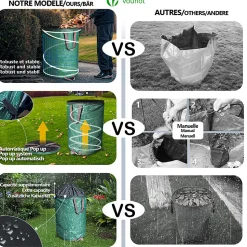 Lot de 3 Sac de Jardin Pop up 100L en Polyéthylène avec Poignées VOUNOT