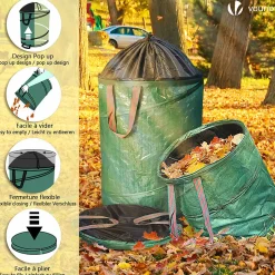 Lot de 3 Sac de Jardin Pop up 170L en Polyéthylène avec Poignées VOUNOT