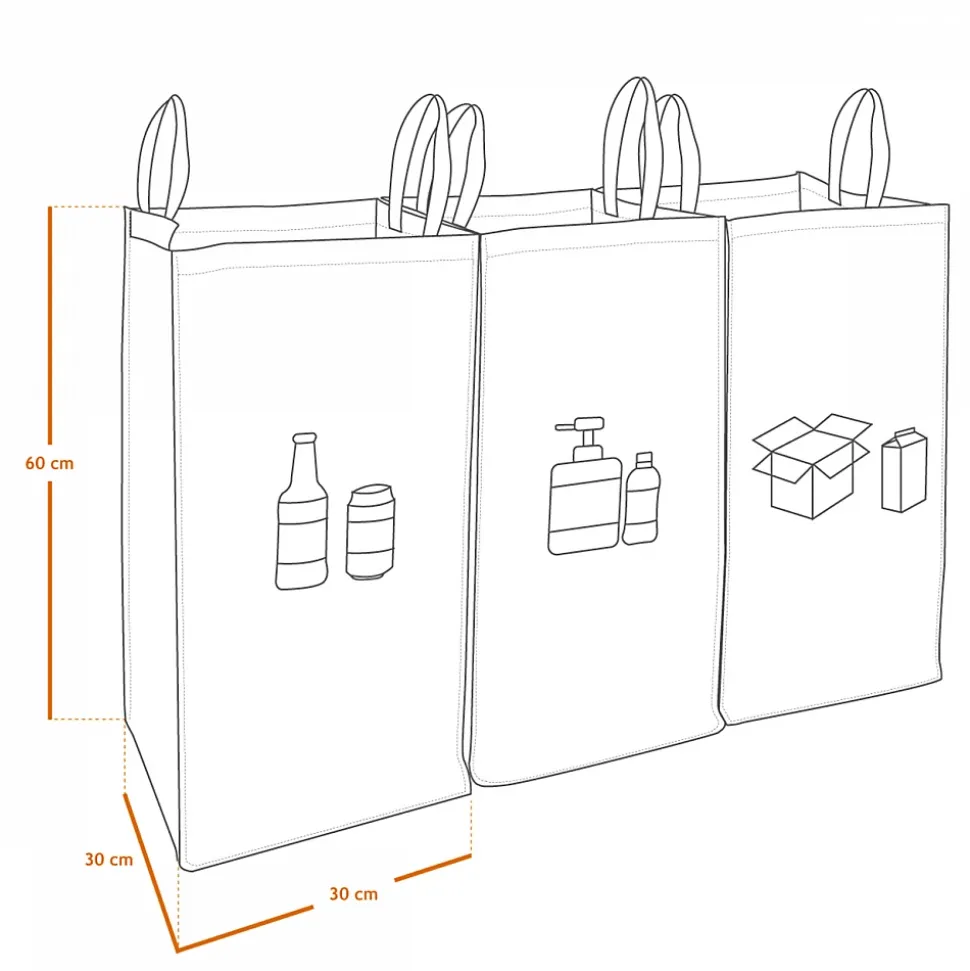 Lot de 3 sacs de recyclage réutilisables pour tri sélectif - 160L - Linxor