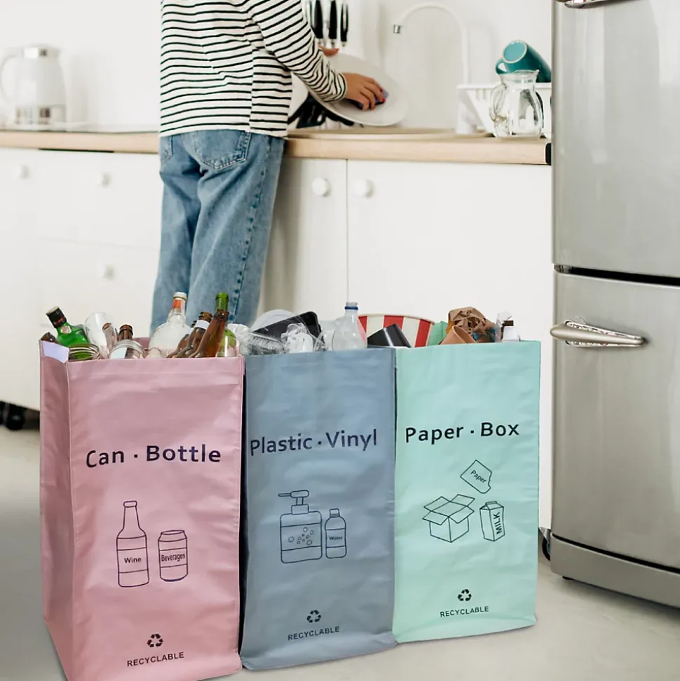 Lot de 3 sacs de recyclage réutilisables pour tri sélectif - 160L - Linxor
