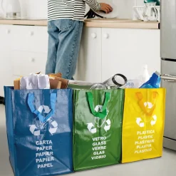 Lot de 3 sacs de tri réutilisables pour recyclage des déchets - 130 L - Linxor