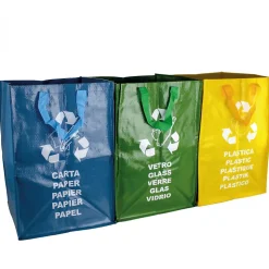 Lot de 3 sacs de tri réutilisables pour recyclage des déchets - 130 L - Linxor