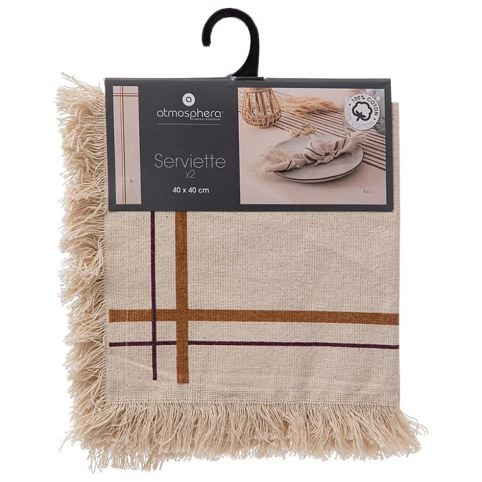 Lot de 2 serviettes de table Ray 40x40cm beige - Atmosphera