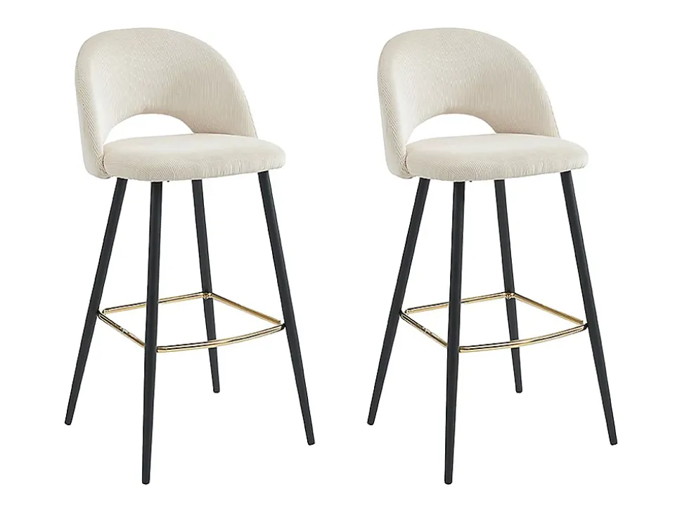 Lot de 2 tabourets de bar en velours côtelé et métal - Crème - FINCHY