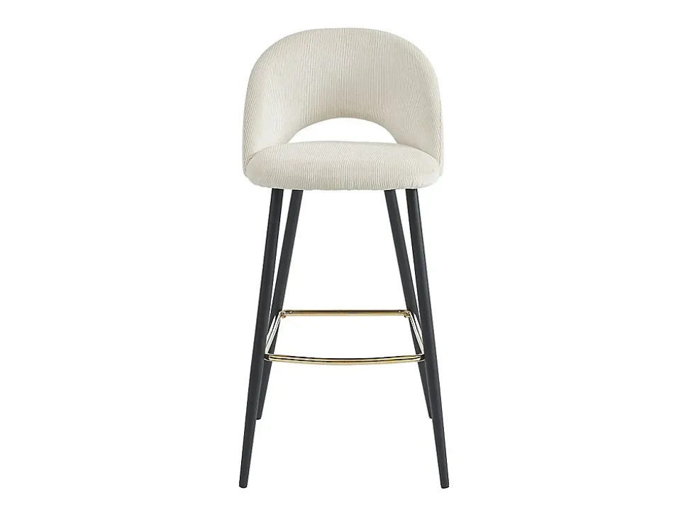 Lot de 2 tabourets de bar en velours côtelé et métal - Crème - FINCHY