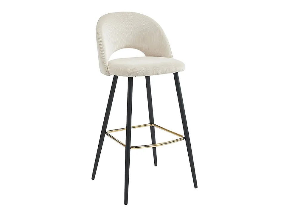 Lot de 2 tabourets de bar en velours côtelé et métal - Crème - FINCHY