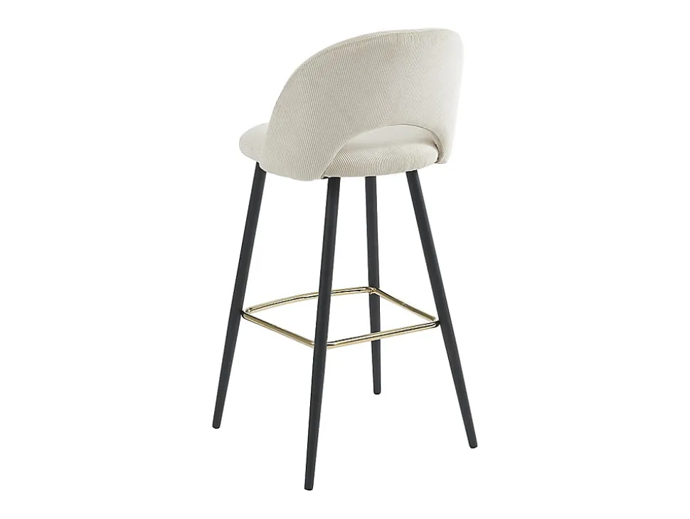 Lot de 2 tabourets de bar en velours côtelé et métal - Crème - FINCHY