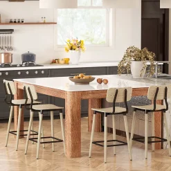 Lot De 2 Tabourets De Bar Ergonomiques - Dossier Et Repose-pieds, Acier - Style Naturel