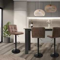 Lot de 2 tabourets de bar rembourrées en simili marron chaise hauteur réglable