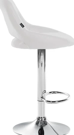 Lot de 2 tabourets de bar Milet similicuir, Chaise de bar pivotante avec repose-pieds et dossier Métalchromé/Blanc
