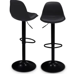 Lot de 2 tabourets de bar KARL design noir pied noir