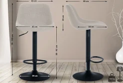 Lot de 2 tabourets de bar Loft, 2 tabourets de comptoir, Chaises avec dossier, pivotantes à 360 , réglables. Crème/Tissu