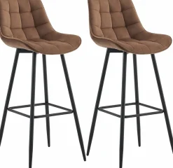 Lot de 2 tabourets de bar Dartford, Chaise de bar rembourrée, Structure métallique Marron/Velours