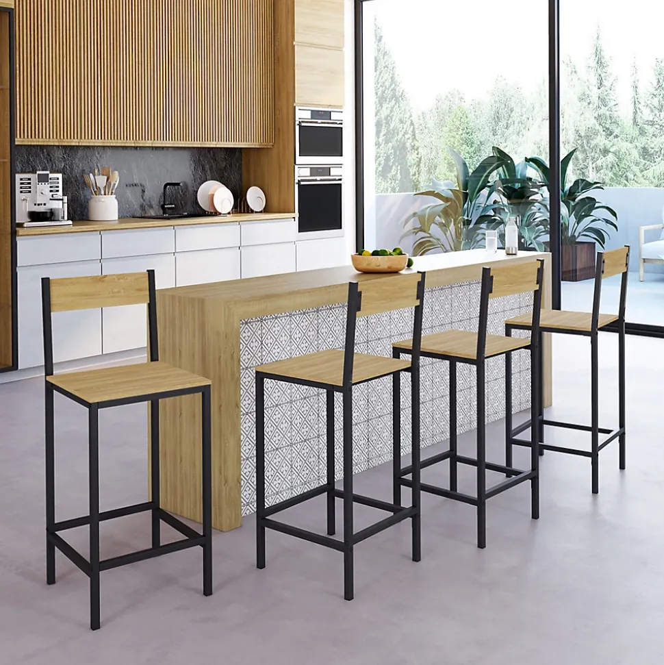 Lot de 4 tabourets de bar DETROIT avec dossier chaise de cuisine design industriel