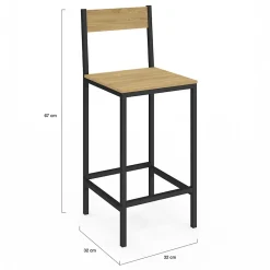 Lot de 4 tabourets de bar DETROIT avec dossier chaise de cuisine design industriel