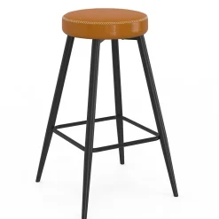 Lot de 2 tabourets de bar ISAURE marron avec coutures et pieds en métal noir