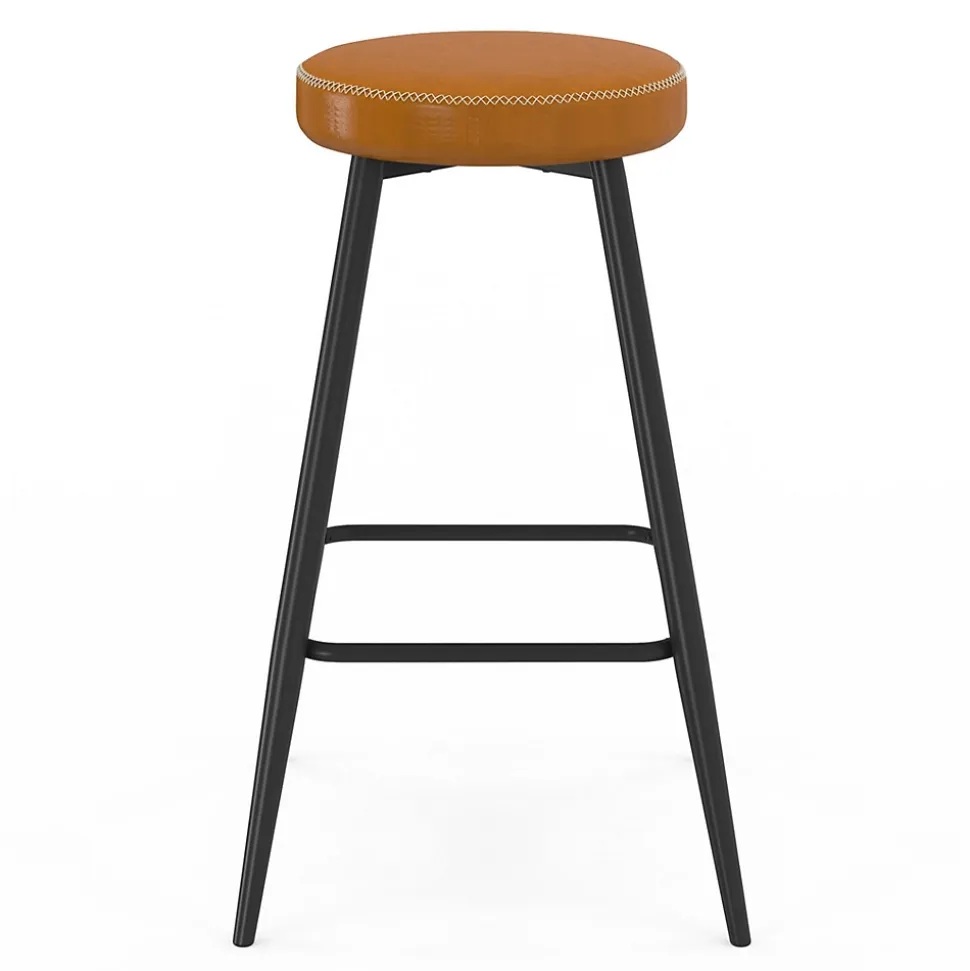 Lot de 2 tabourets de bar ISAURE marron avec coutures et pieds en métal noir